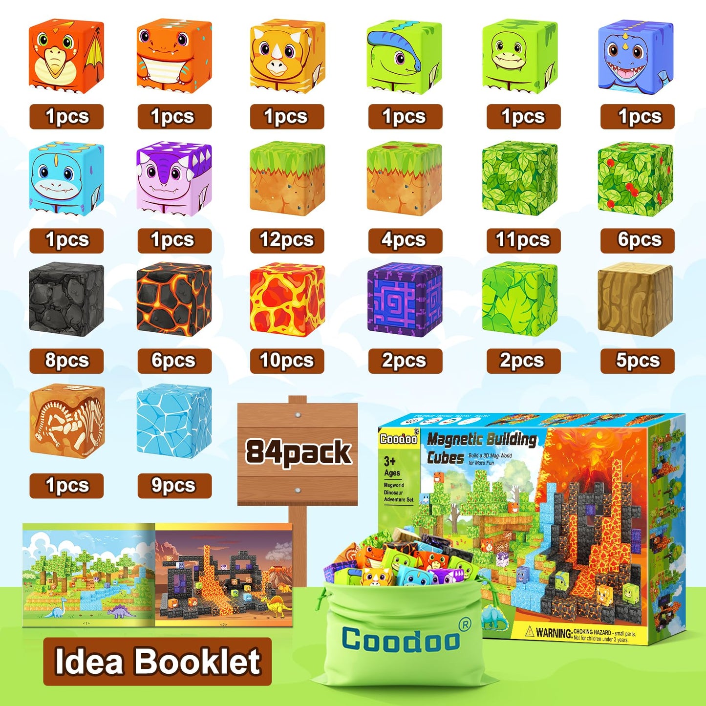 Coodoo 84 PCS Dinosaur Adventure Set Creative Jurassic Scenes Gifts for Kids