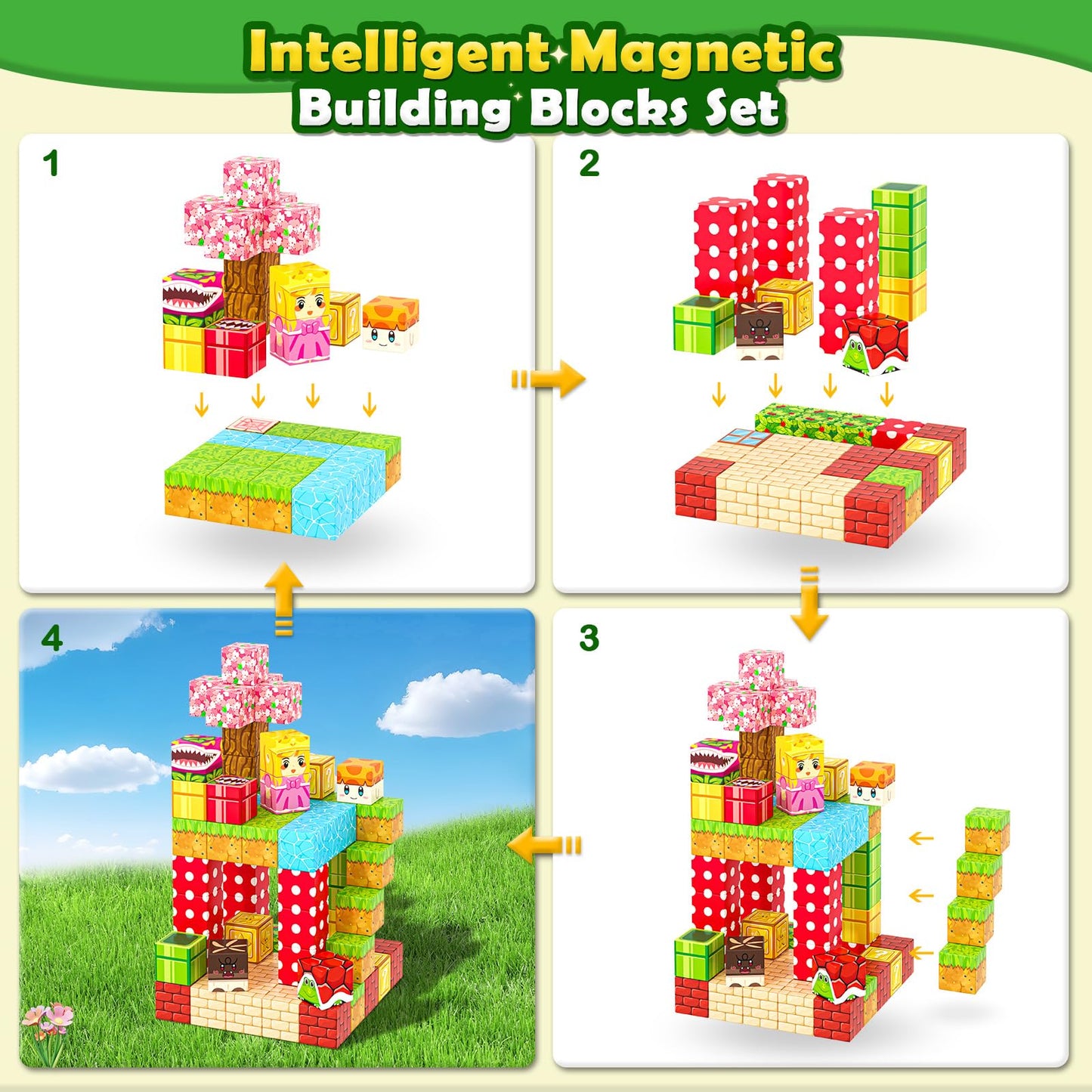 Coodoo 72 PCS Magnetic Blocks Magic Teleport Pipes Set Montessori Stem Outdoor Toys for Boys