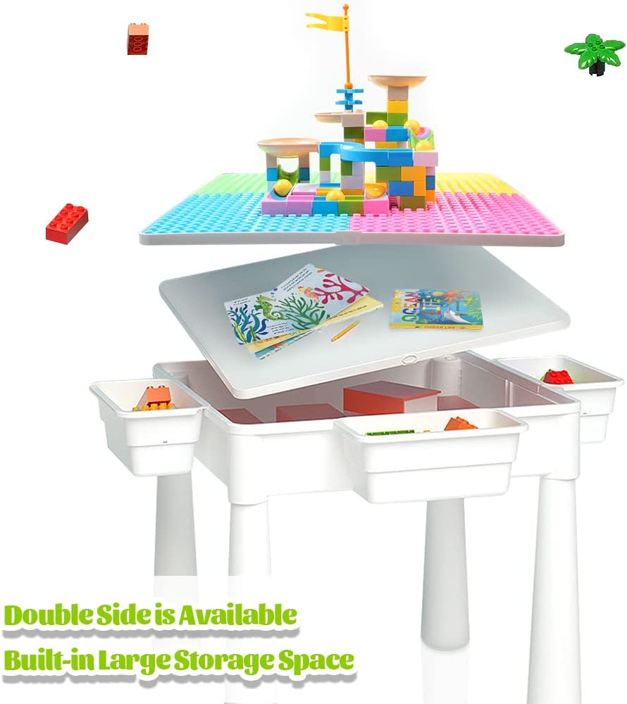 Upgrade Toddler Activity Table, Kids Table & Chair Set with 100PCS Building Blocks