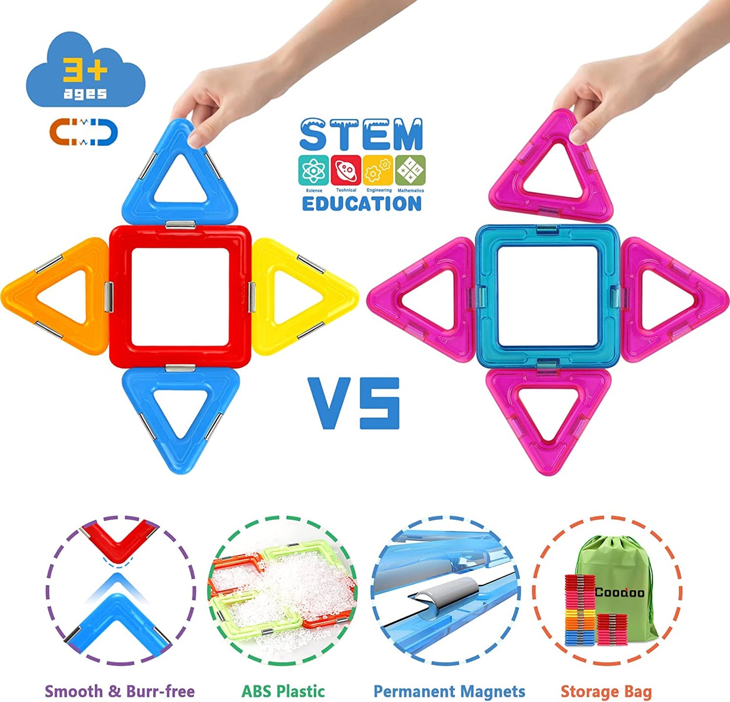 Magnetic Tiles Building Blocks 54 Pieces
