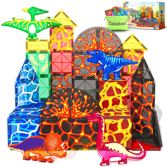 Coodoo Magnetic Tiles Dinosaur Toys Lava World Set 42 PCS Classroom Must Haves