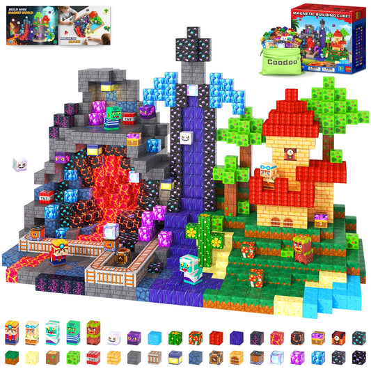 Coodoo Upgraded 200 PCS Magnetic Blocks 3 Worlds in 1 Stem Toys for 3-5 Year Olds Educational Learning Toys