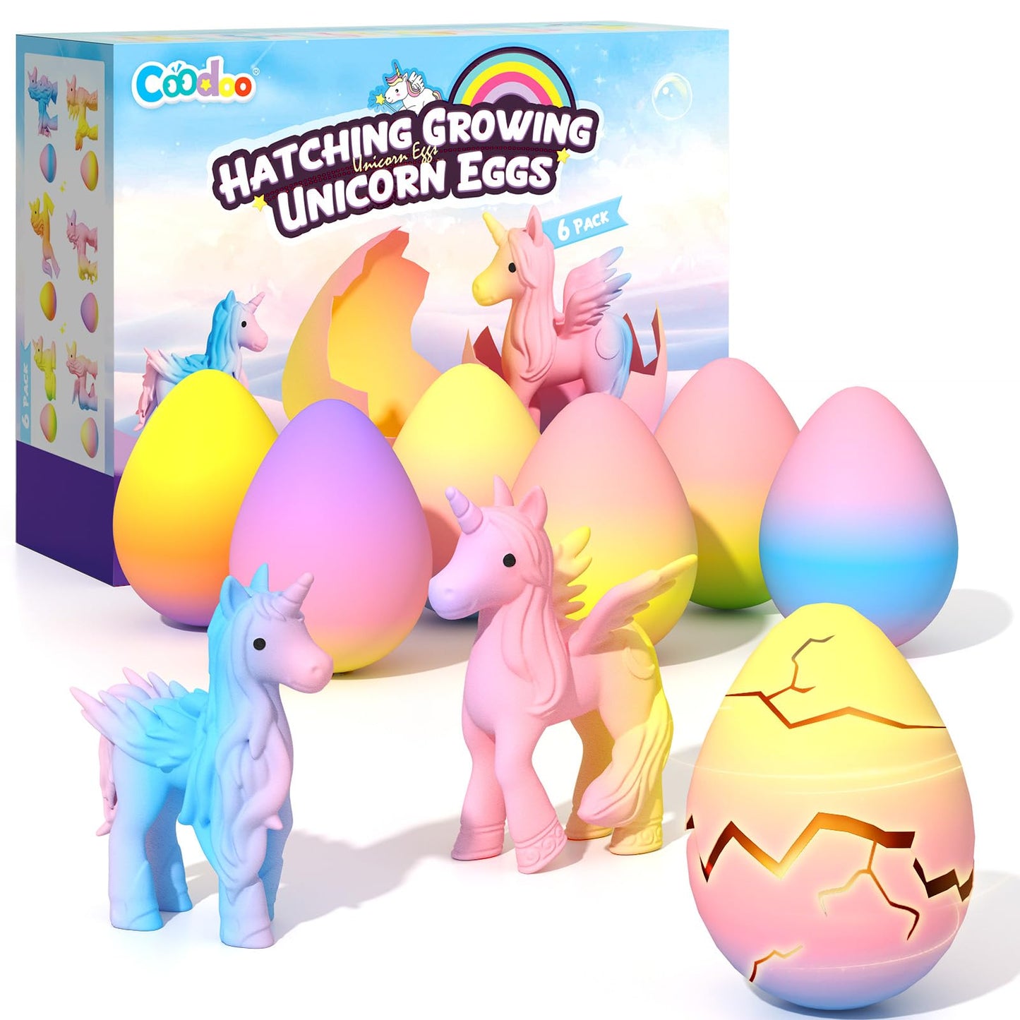 Coodoo Unicorn Hatching Rainbow Eggs for Kids - 6 Pack Unicorn Toys Craft Kits for Boys & Girls