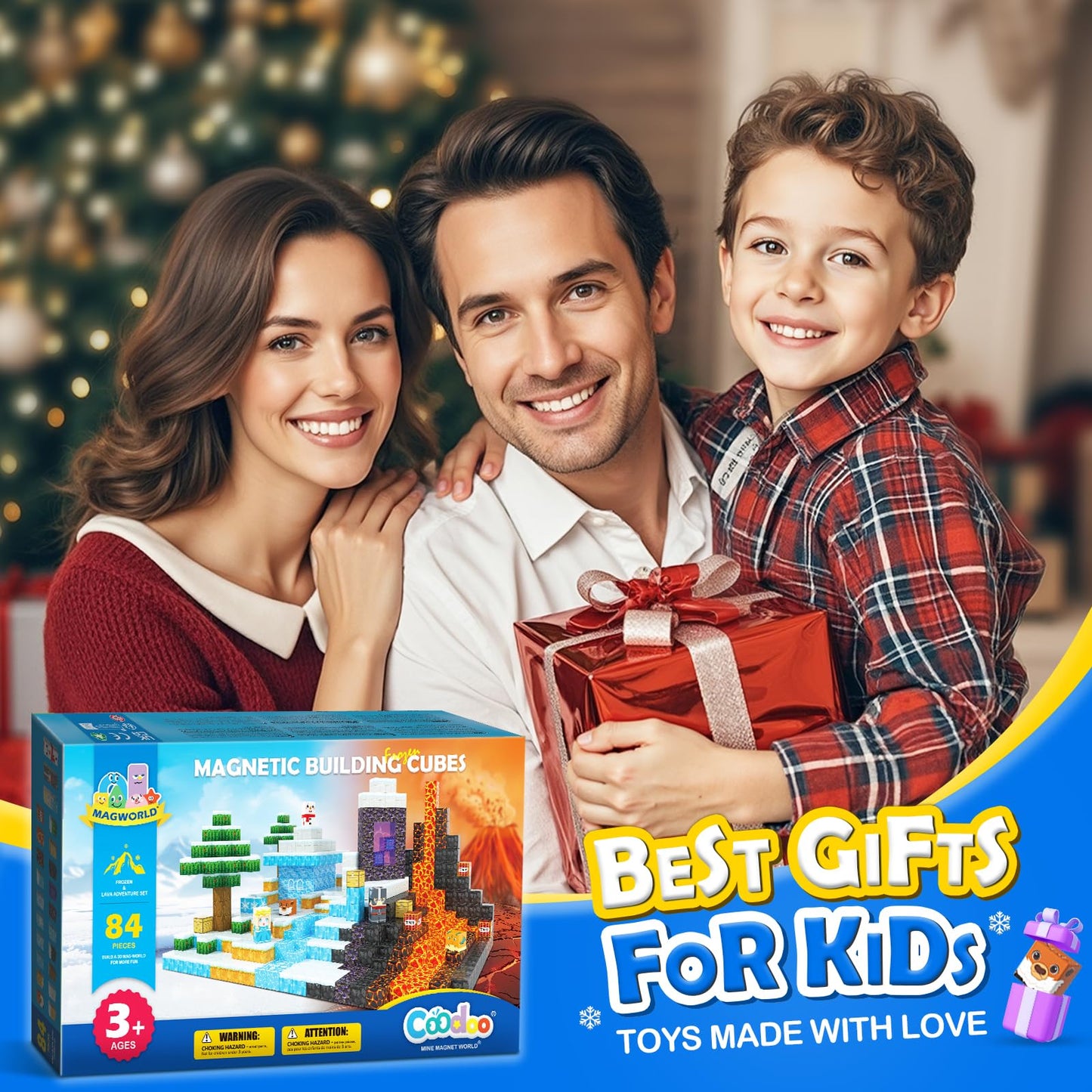 Coodoo 84 PCS Magnetic Blocks Frozen Castle & Lava Kingdom Two Worlds in One Toddler Montessori Toys Stem Building Blocks