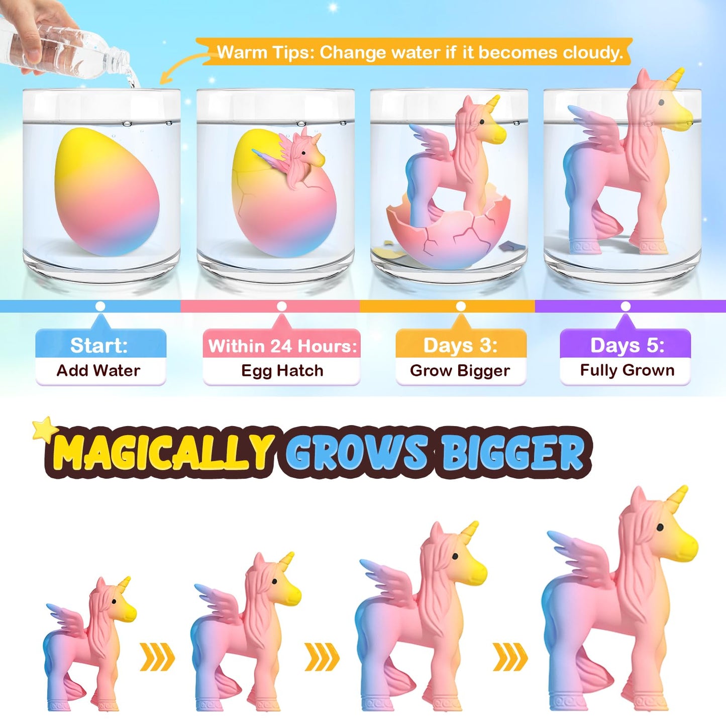 Coodoo Unicorn Hatching Rainbow Eggs for Kids - 6 Pack Unicorn Toys Craft Kits for Boys & Girls