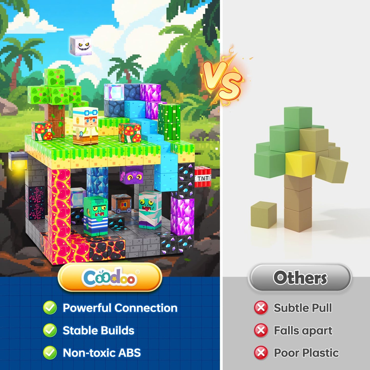 Coodoo 150PCS Magnetic Blocks Rainforest Mine Adventure Building Toys Stem Learning Blocks Gifts for Kids