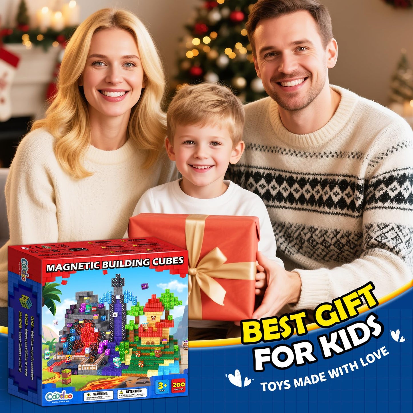 Coodoo Upgraded 200 PCS Magnetic Blocks 3 Worlds in 1 Stem Toys for 3-5 Year Olds Educational Learning Toys