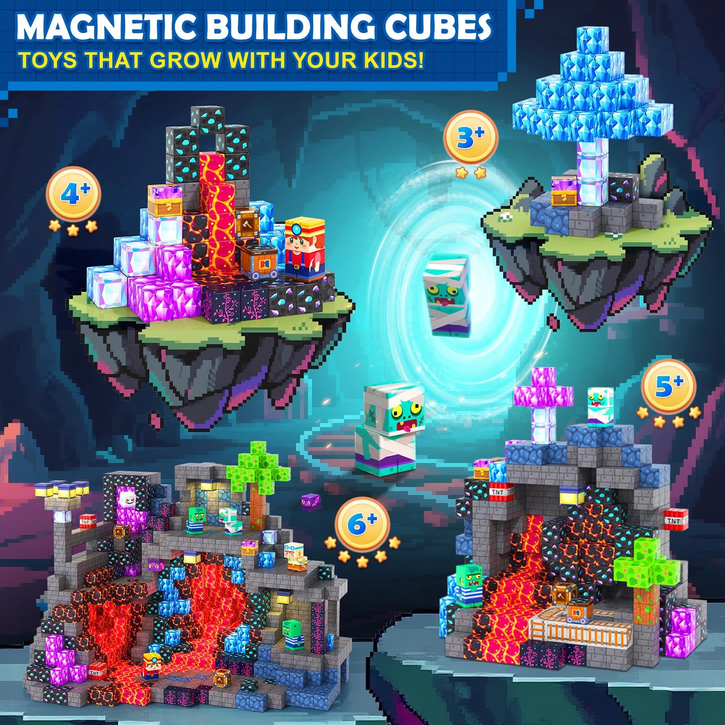 Coodoo 100 PCS Magnetic Blocks Mystic Mine Adventure Themed Learning and Educational Toys Christmas and Birthday gifts for Kids