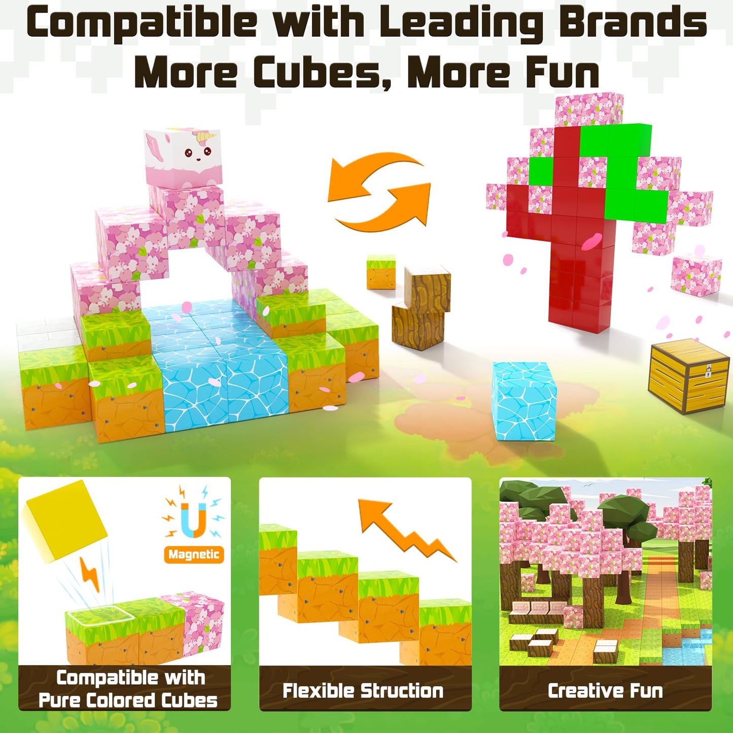 Coodoo 54 PCS Magnetic Blocks Cherry Blossom Set – STEM Building Toy for Kids 3+