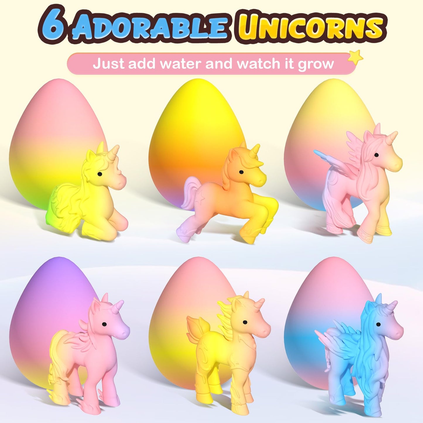 Coodoo Unicorn Hatching Rainbow Eggs for Kids - 6 Pack Unicorn Toys Craft Kits for Boys & Girls