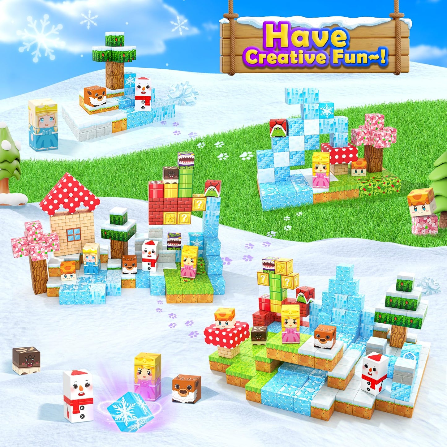 Coodoo 110 PCS Magnetic Blocks Games & Frozen Set valentines gifts for kids Montessori Stem Construction Toys