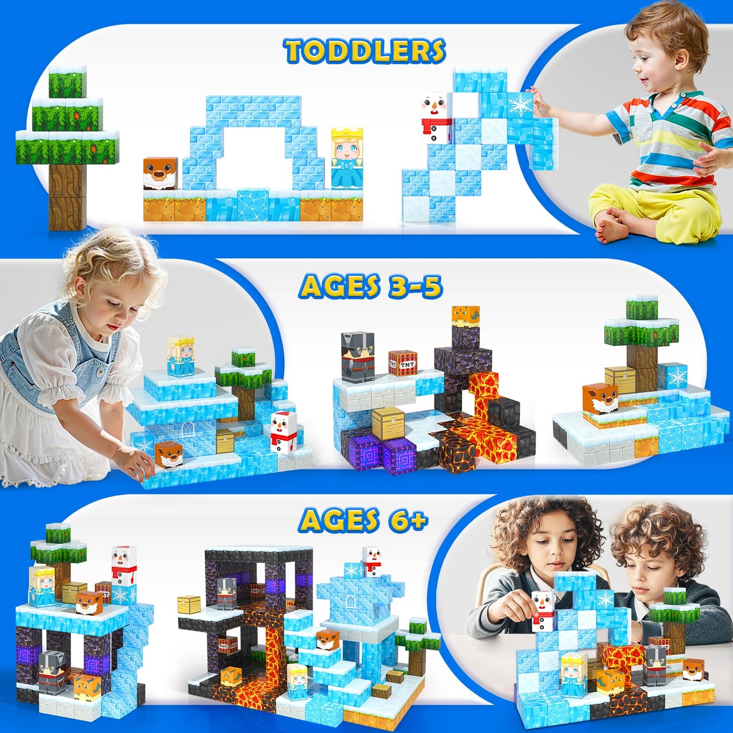 Coodoo 84 PCS Magnetic Blocks Frozen Castle & Lava Kingdom Two Worlds in One Toddler Montessori Toys Stem Building Blocks