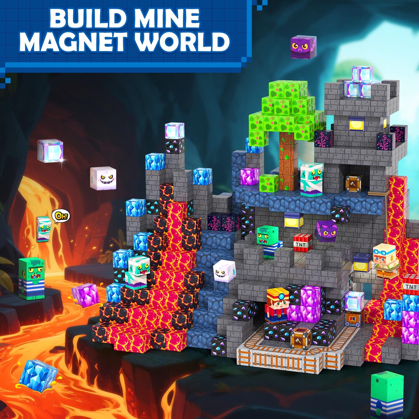 Coodoo 100 PCS Magnetic Blocks Mystic Mine Adventure Themed Learning and Educational Toys Christmas and Birthday gifts for Kids