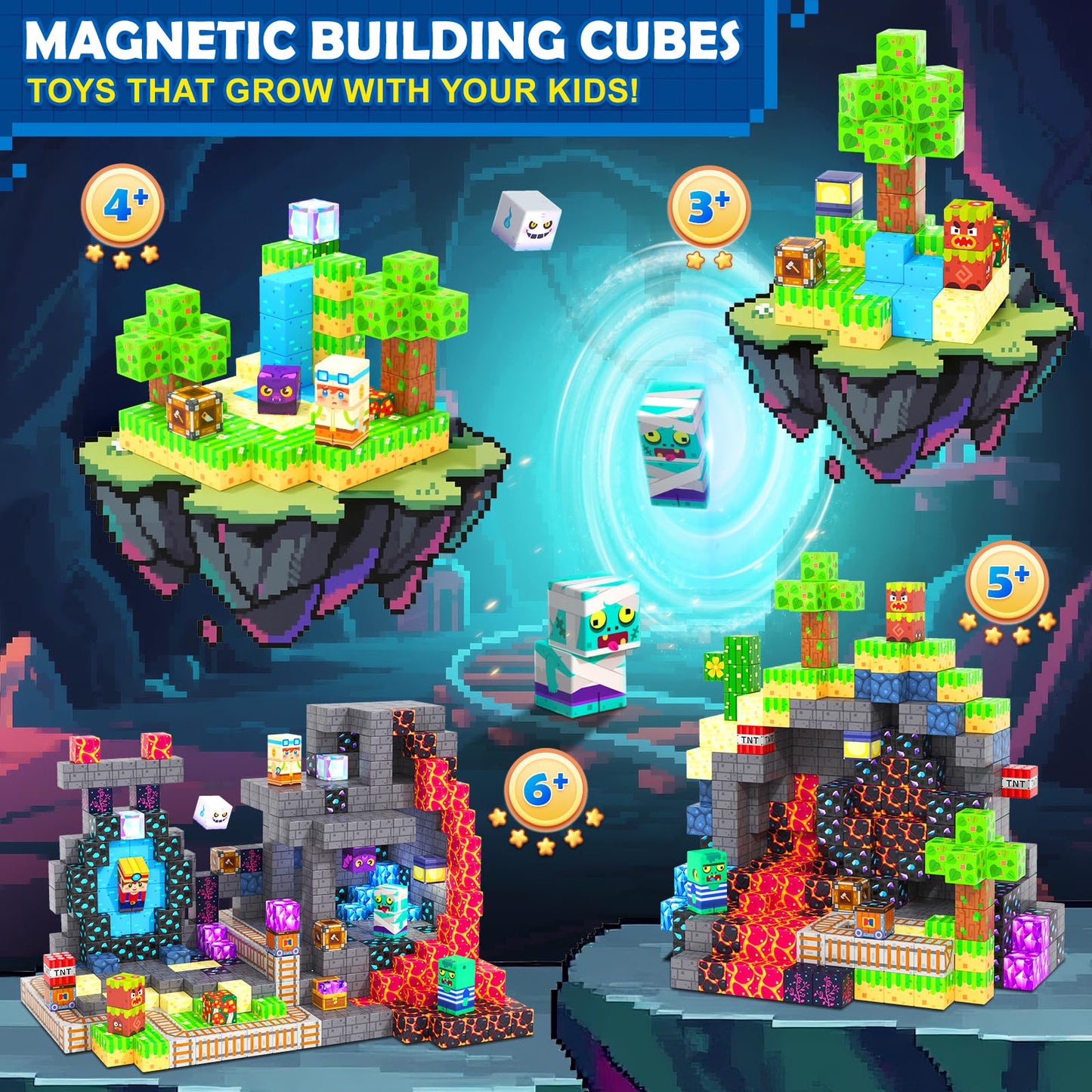 Coodoo 150PCS Magnetic Blocks Rainforest Mine Adventure Building Toys Stem Learning Blocks Gifts for Kids