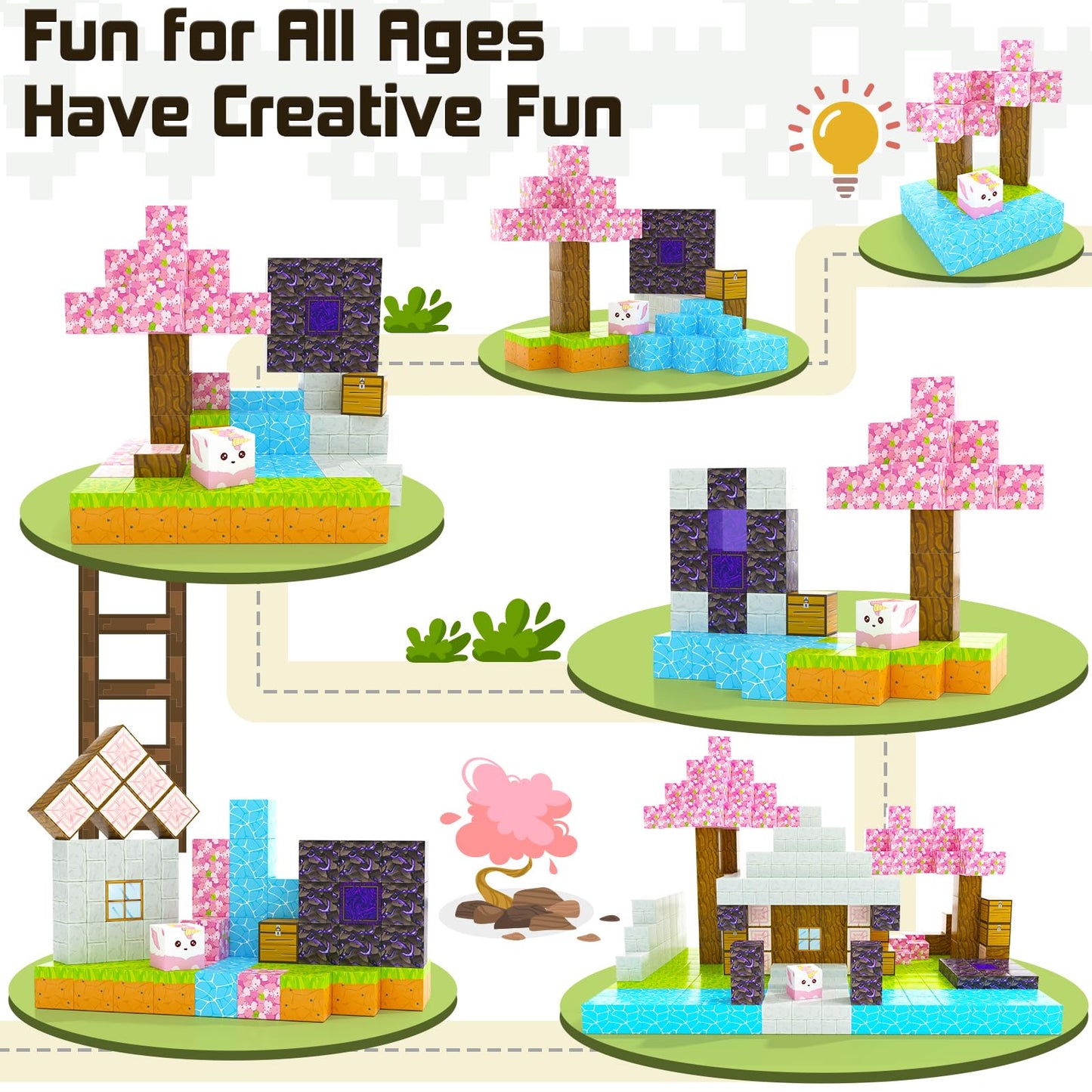 Coodoo 54 PCS Magnetic Blocks Cherry Blossom Set – STEM Building Toy for Kids 3+