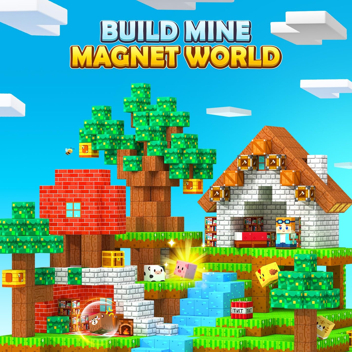 Coodoo 100 PCS Magnetic Blocks Forest Adventure Set Building Toys Stem Classroom Must Haves Gifts for Kids