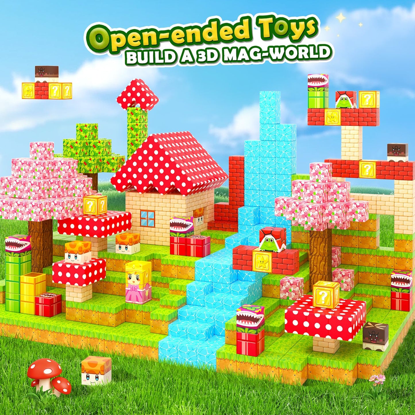 Coodoo 72 PCS Magnetic Blocks Magic Teleport Pipes Set Montessori Stem Outdoor Toys for Boys