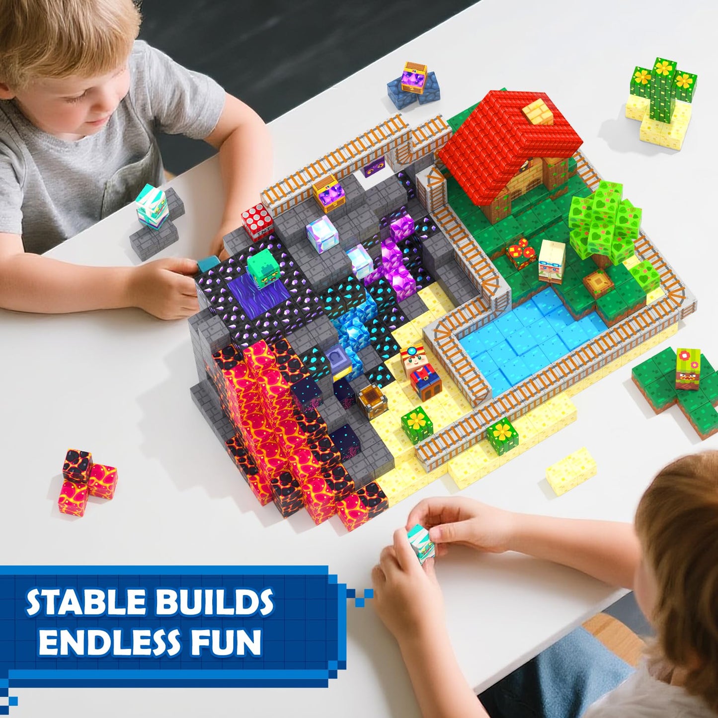 Coodoo Upgraded 200 PCS Magnetic Blocks 3 Worlds in 1 Stem Toys for 3-5 Year Olds Educational Learning Toys