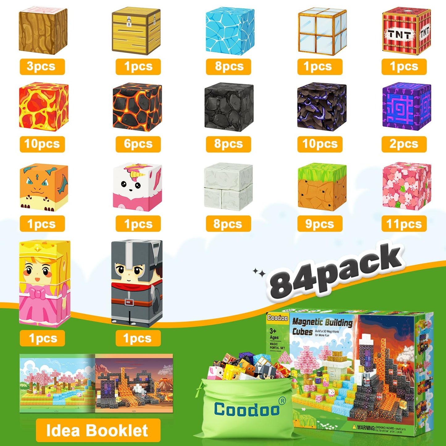 Coodoo 84 PCS Magnetic Blocks Magic Portal Set Creative Kids Games Stem Learning Toys