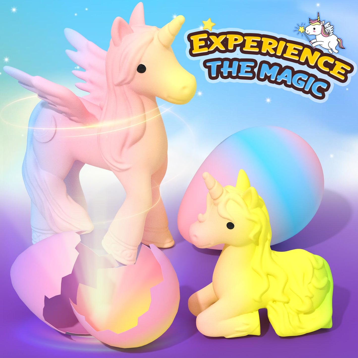 Coodoo Unicorn Hatching Rainbow Eggs for Kids - 6 Pack Unicorn Toys Craft Kits for Boys & Girls