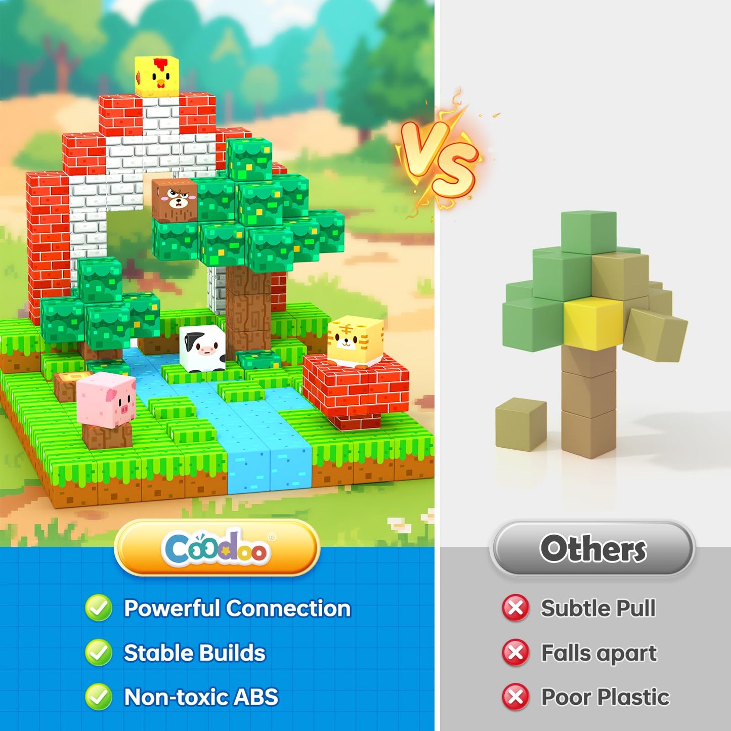 Coodoo 100 PCS Magnetic Blocks Forest Adventure Set Building Toys Stem Classroom Must Haves Gifts for Kids