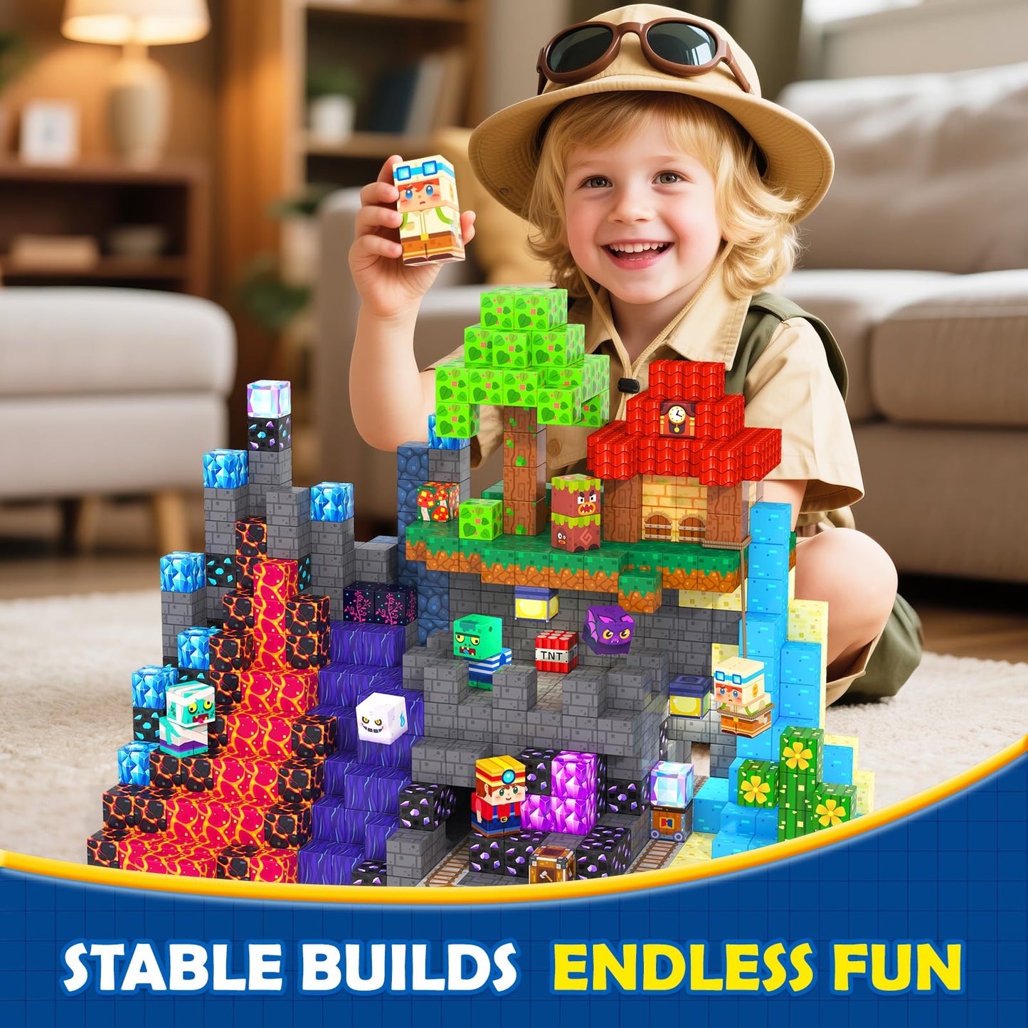 Coodoo Upgraded 200 PCS Magnetic Blocks 3 Worlds in 1 Stem Toys for 3-5 Year Olds Educational Learning Toys