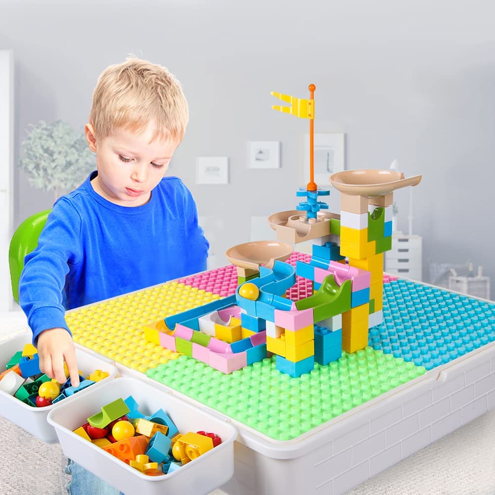 Upgrade Toddler Activity Table, Kids Table & Chair Set with 100PCS Building Blocks