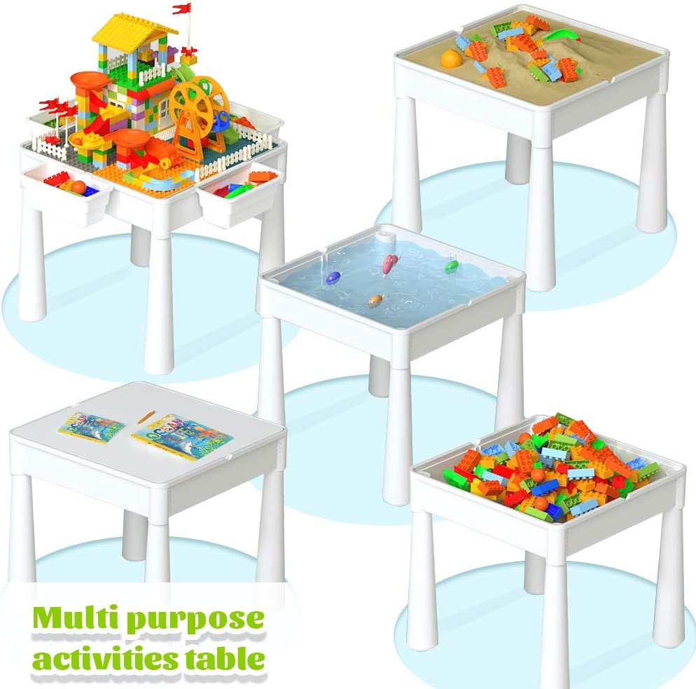 Upgrade Toddler Activity Table, Kids Table & Chair Set with 100PCS Building Blocks