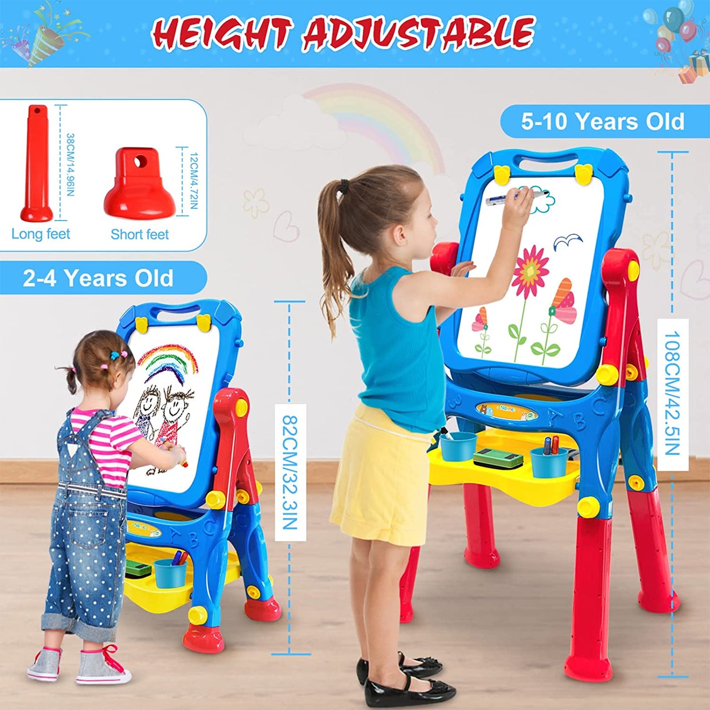 Double Sided Easel, Height Adjustable Drawing Board for Toddlers