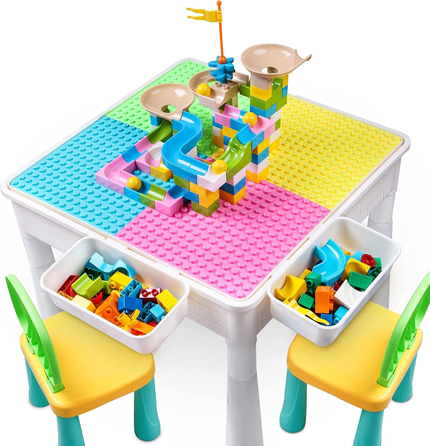 Upgrade Toddler Activity Table, Kids Table & Chair Set with 100PCS Building Blocks