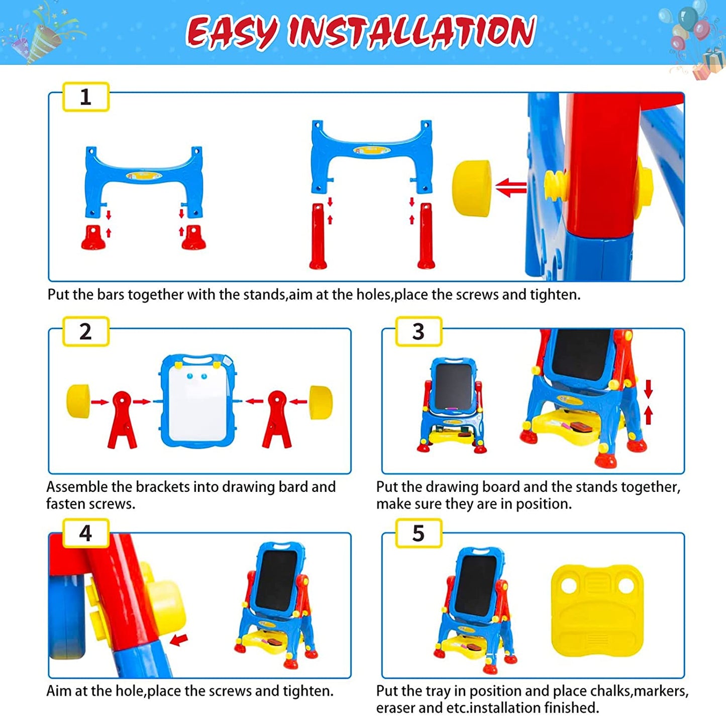 Double Sided Easel, Height Adjustable Drawing Board for Toddlers