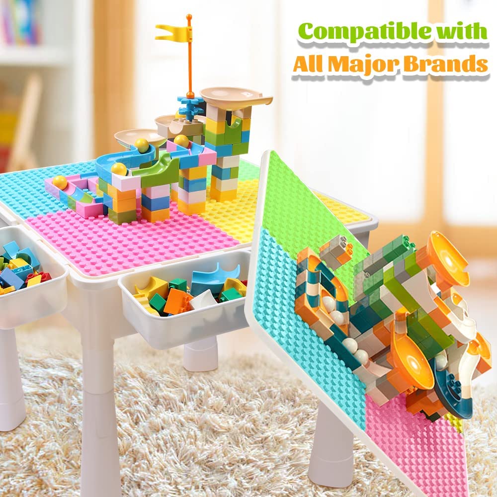 Upgrade Toddler Activity Table, Kids Table & Chair Set with 100PCS Building Blocks