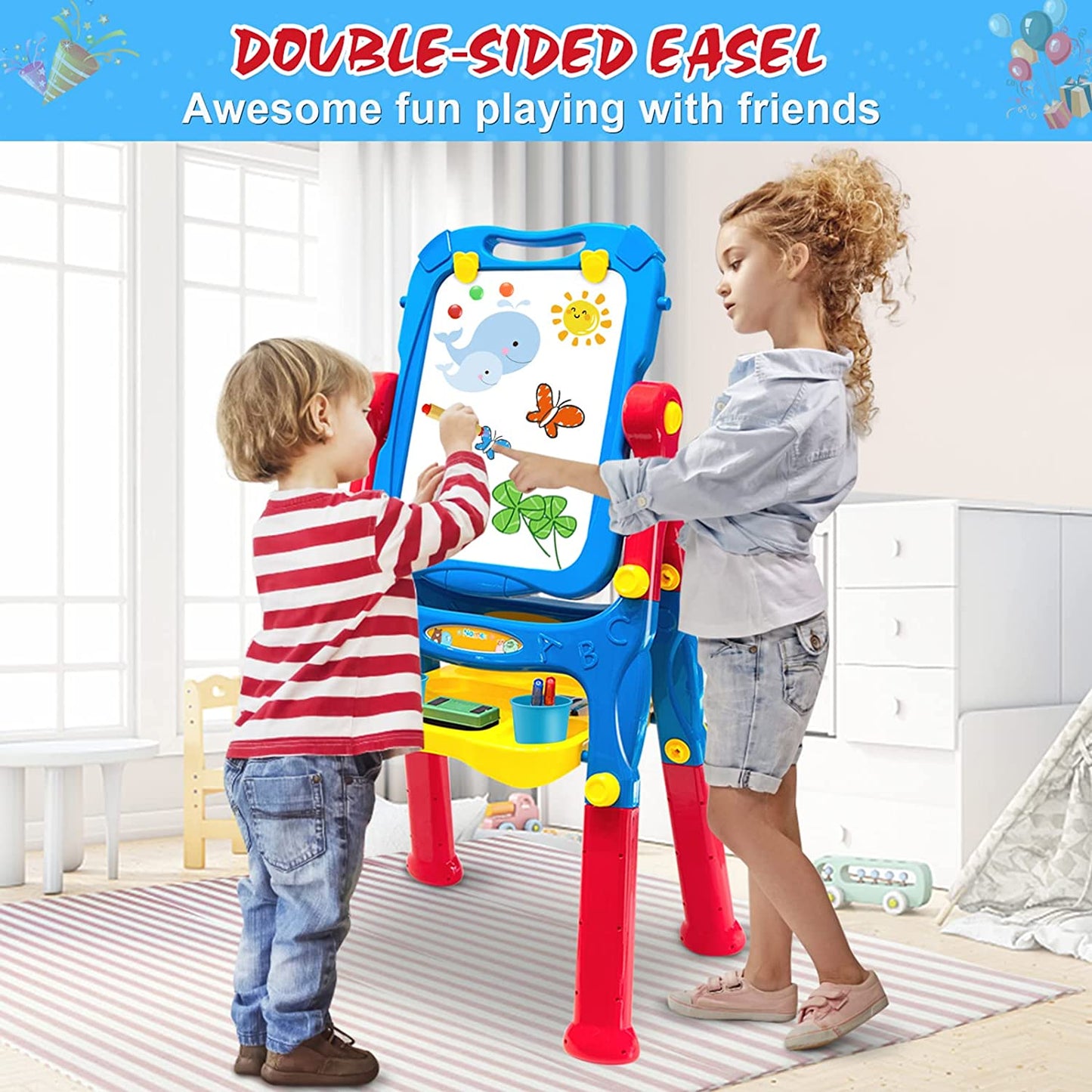 Double Sided Easel, Height Adjustable Drawing Board for Toddlers