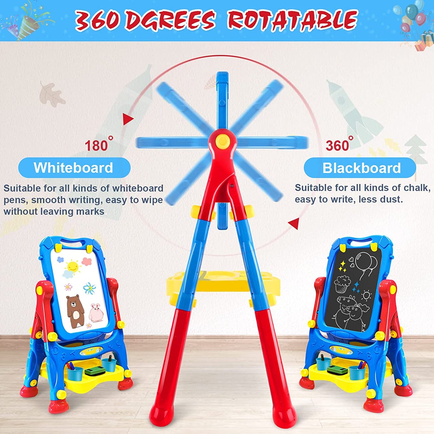 Double Sided Easel, Height Adjustable Drawing Board for Toddlers